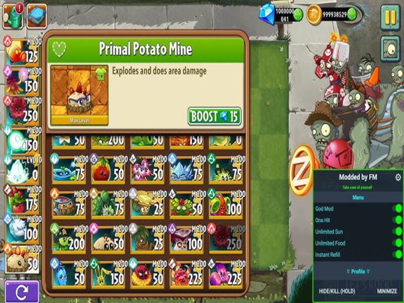 Tính năng Mod Menu của Hack Plant Vs Zombies 2 
