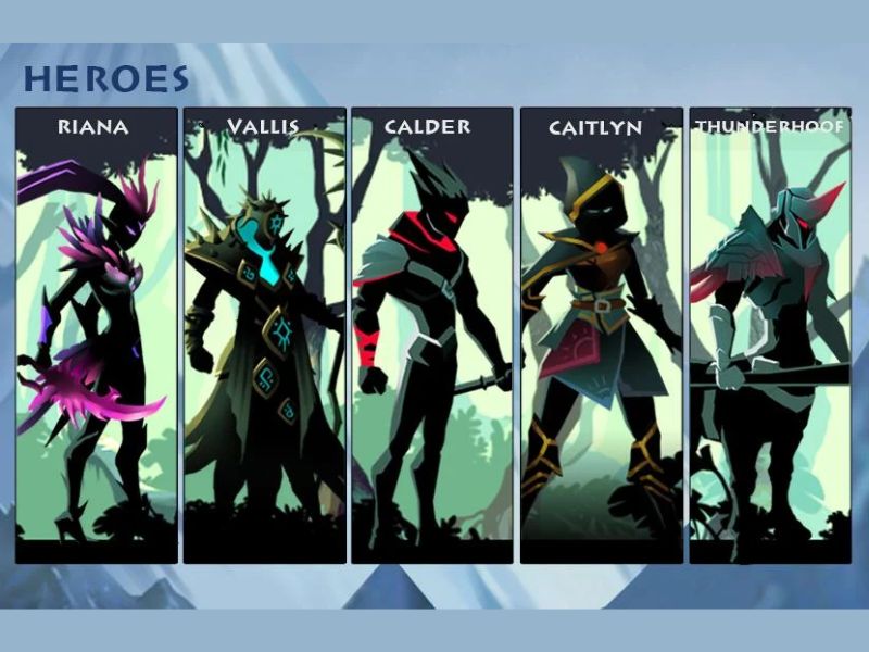 Tải Hack Shadow Fighter (Vô Hạn Tiền, Max Level) v1.78.1 2 Bộ sưu tập chiến binh với 5 nhân vật khác nhau trong Shadow Fighter