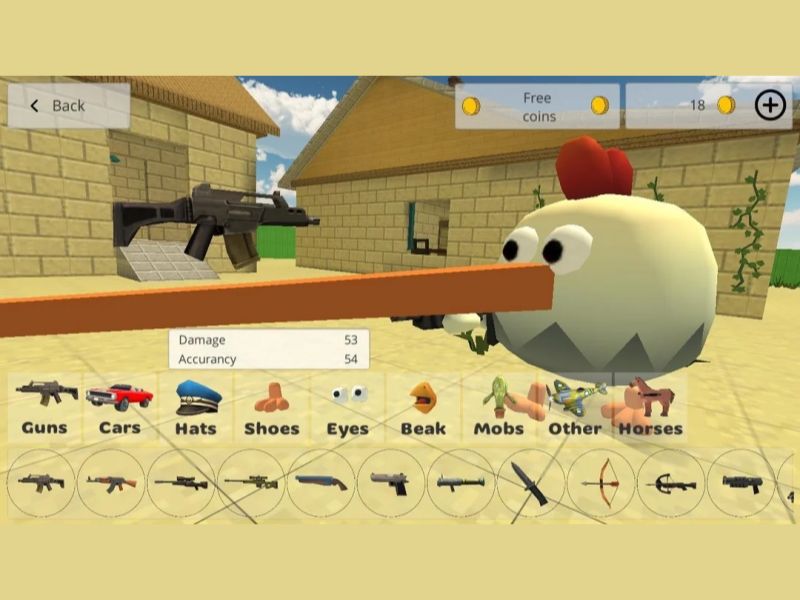 Hệ thống vũ khí đa dạng trong Chicken Gun